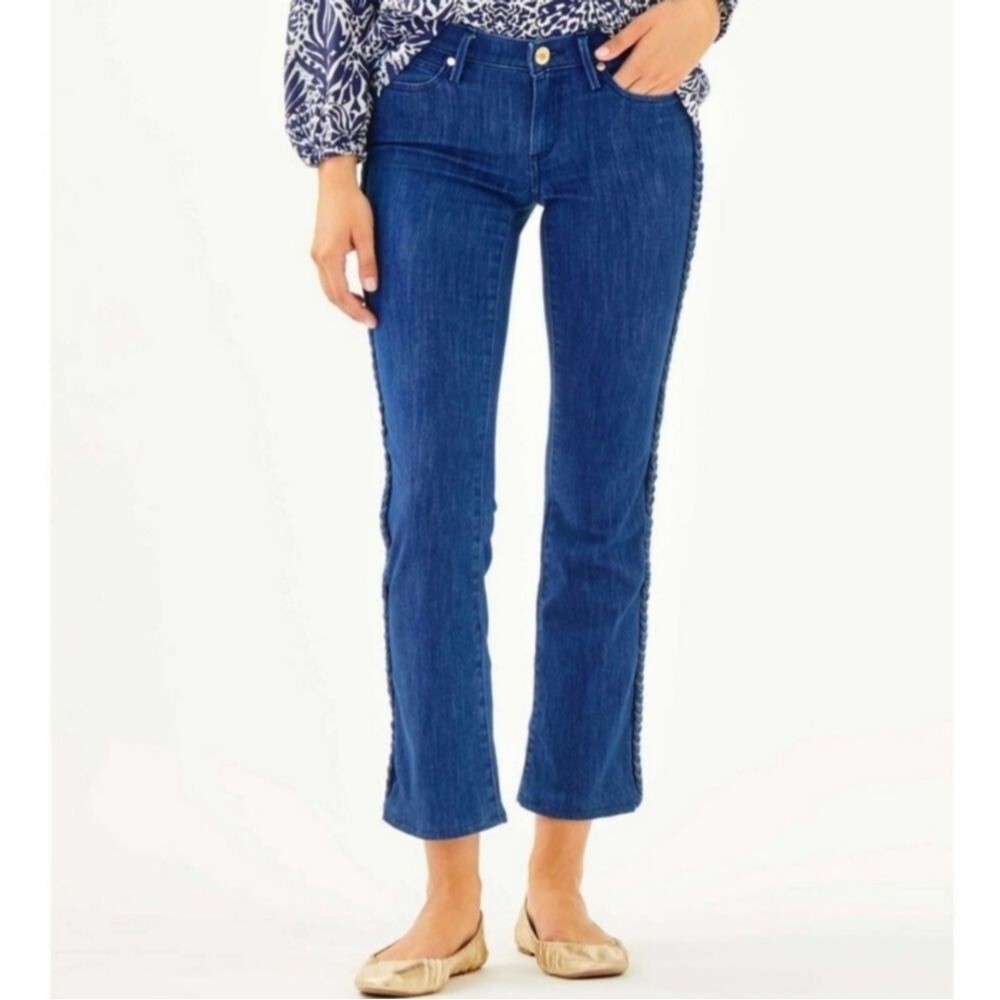 Lilly Pulitzer South Ocean Side Braid Detail Crop Flare Jeans Size 6